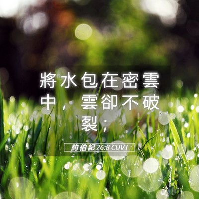 Picture 05 - 約 伯 記 26:8 CUVT - 將 水 包 在 密 雲 中 ， 雲 卻 不 破 - Bible Verse Picture