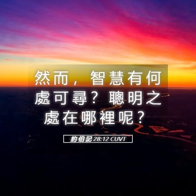 Picture 05 - 約 伯 記 28:12 CUVT - 然 而 ， 智 慧 有 何 處 可 尋 ？ 聰 - Bible Verse Picture