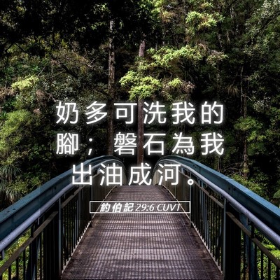 Picture 05 - 約 伯 記 29:6 CUVT - 奶 多 可 洗 我 的 腳 ； 磐 石 為 我 - Bible Verse Picture