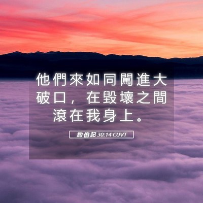 Picture 05 - 約 伯 記 30:14 CUVT - 他 們 來 如 同 闖 進 大 破 口 ， 在 - Bible Verse Picture