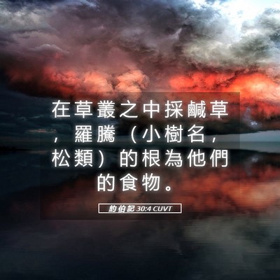 Picture 05 - 約 伯 記 30:4 CUVT - 在 草 叢 之 中 採 鹹 草 ， 羅 騰 （ - Bible Verse Picture