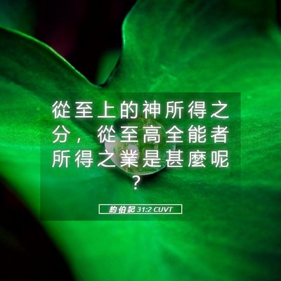 Picture 05 - 約 伯 記 31:2 CUVT - 從 至 上 的 神 所 得 之 分 ， 從 至 - Bible Verse Picture