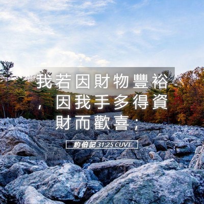 Picture 05 - 約 伯 記 31:25 CUVT - 我 若 因 財 物 豐 裕 ， 因 我 手 多 - Bible Verse Picture
