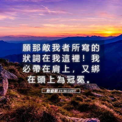 Picture 05 - 約 伯 記 31:36 CUVT - 願 那 敵 我 者 所 寫 的 狀 詞 在 我 - Bible Verse Picture