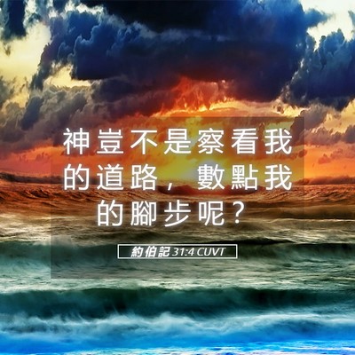 Picture 05 - 約 伯 記 31:4 CUVT - 神 豈 不 是 察 看 我 的 道 路 ， 數 - Bible Verse Picture