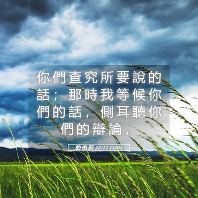 Picture 05 - 約 伯 記 32:11 CUVT - 你 們 查 究 所 要 說 的 話 ； 那 時 - Bible Verse Picture