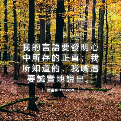 Picture 05 - 約 伯 記 33:3 CUVT - 我 的 言 語 要 發 明 心 中 所 存 的 - Bible Verse Picture
