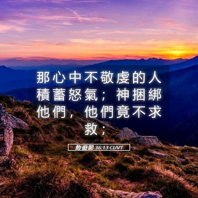 Picture 05 - 約 伯 記 36:13 CUVT - 那 心 中 不 敬 虔 的 人 積 蓄 怒 氣 - Bible Verse Picture