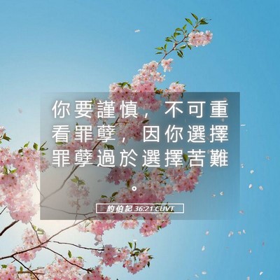 Picture 05 - 約 伯 記 36:21 CUVT - 你 要 謹 慎 ， 不 可 重 看 罪 孽 ， - Bible Verse Picture