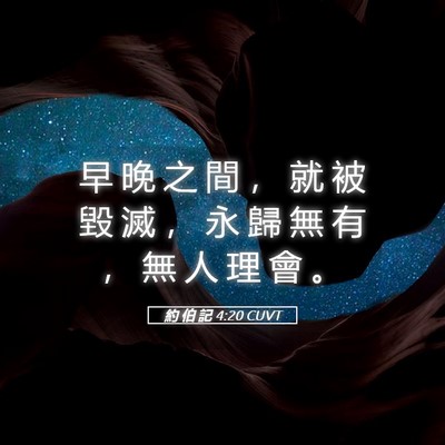 Picture 05 - 約 伯 記 4:20 CUVT - 早 晚 之 間 ， 就 被 毀 滅 ， 永 歸 - Bible Verse Picture