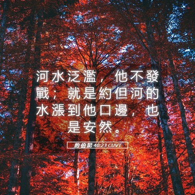 Picture 05 - 約 伯 記 40:23 CUVT - 河 水 泛 濫 ， 他 不 發 戰 ； 就 是 - Bible Verse Picture