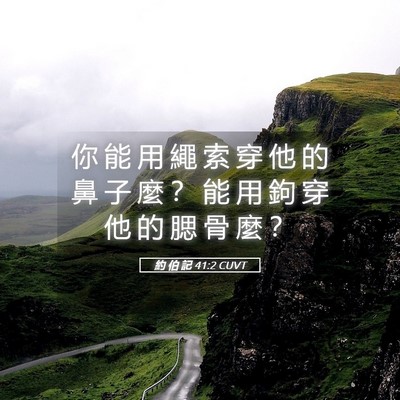 Picture 05 - 約 伯 記 41:2 CUVT - 你 能 用 繩 索 穿 他 的 鼻 子 麼 ？ - Bible Verse Picture