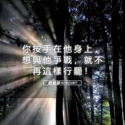 Picture 05 - 約 伯 記 41:8 CUVT - 你 按 手 在 他 身 上 ， 想 與 他 爭 - Bible Verse Picture