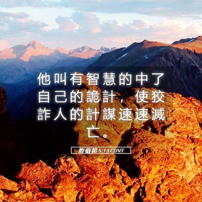 Picture 05 - 約 伯 記 5:13 CUVT - 他 叫 有 智 慧 的 中 了 自 己 的 詭 - Bible Verse Picture