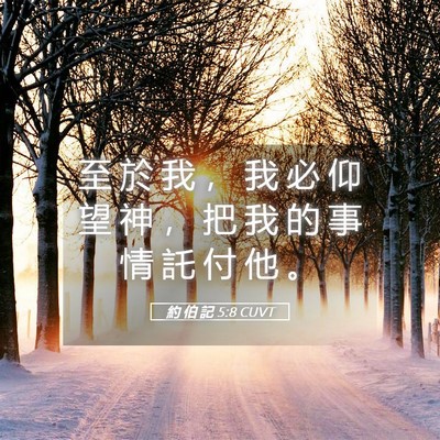 Picture 05 - 約 伯 記 5:8 CUVT - 至 於 我 ， 我 必 仰 望 神 ， 把 我 - Bible Verse Picture