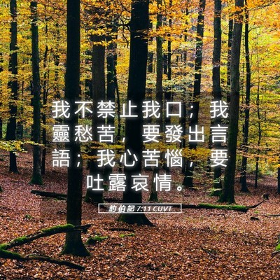 Picture 05 - 約 伯 記 7:11 CUVT - 我 不 禁 止 我 口 ； 我 靈 愁 苦 ， - Bible Verse Picture