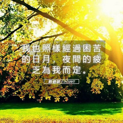 Picture 05 - 約 伯 記 7:3 CUVT - 我 也 照 樣 經 過 困 苦 的 日 月 ， - Bible Verse Picture