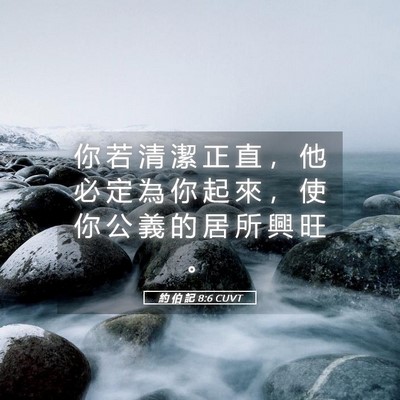 Picture 05 - 約 伯 記 8:6 CUVT - 你 若 清 潔 正 直 ， 他 必 定 為 你 - Bible Verse Picture