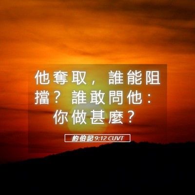 Picture 05 - 約 伯 記 9:12 CUVT - 他 奪 取 ， 誰 能 阻 擋 ？ 誰 敢 問 - Bible Verse Picture