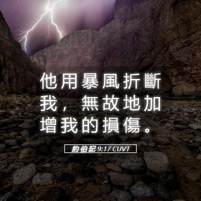 Picture 05 - 約 伯 記 9:17 CUVT - 他 用 暴 風 折 斷 我 ， 無 故 地 加 - Bible Verse Picture