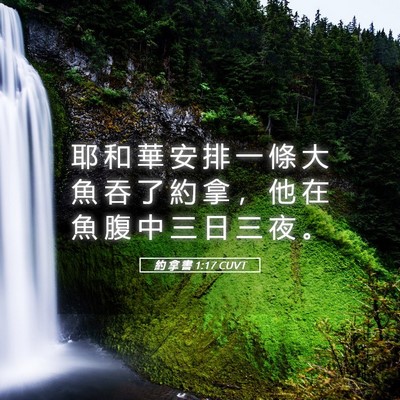 Picture 05 - 約 拿 書 1:17 CUVT - 耶 和 華 安 排 一 條 大 魚 吞 了 約 - Bible Verse Picture