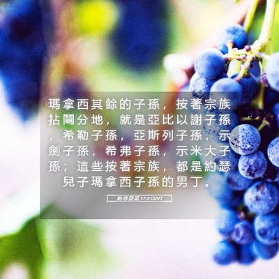 Picture 05 - 約 書 亞 記 17:2 CUVT - 瑪 拿 西 其 餘 的 子 孫 ， 按 著 宗 - Bible Verse Picture