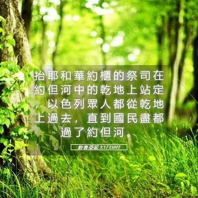 Picture 05 - 約 書 亞 記 3:17 CUVT - 抬 耶 和 華 約 櫃 的 祭 司 在 約 但 - Bible Verse Picture