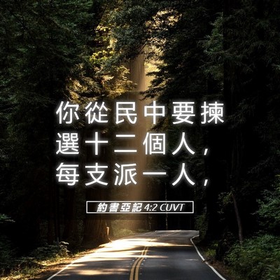 Picture 05 - 約 書 亞 記 4:2 CUVT - 你 從 民 中 要 揀 選 十 二 個 人 ， - Bible Verse Picture