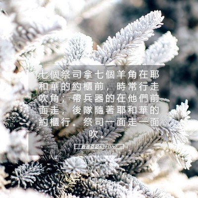 Picture 05 - 約 書 亞 記 6:13 CUVT - 七 個 祭 司 拿 七 個 羊 角 在 耶 和 - Bible Verse Picture