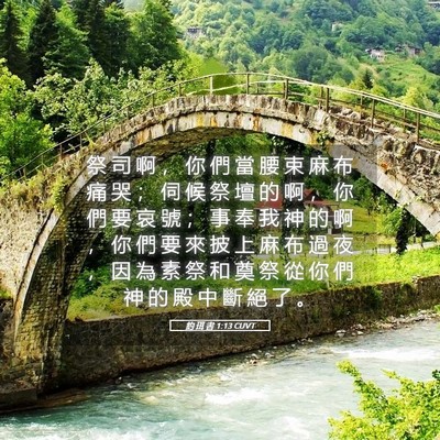 Picture 05 - 約 珥 書 1:13 CUVT - 祭 司 啊 ， 你 們 當 腰 束 麻 布 痛 - Bible Verse Picture