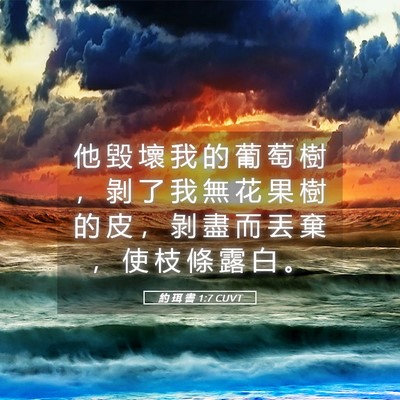 Picture 05 - 約 珥 書 1:7 CUVT - 他 毀 壞 我 的 葡 萄 樹 ， 剝 了 我 - Bible Verse Picture