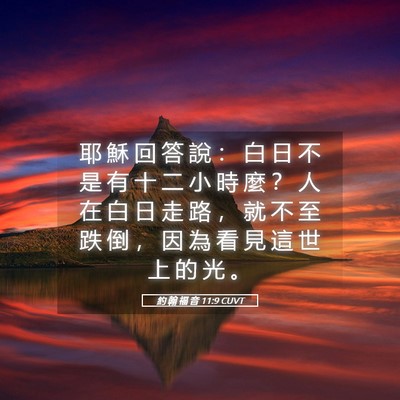 Picture 05 - 約 翰 福 音 11:9 CUVT - 耶 穌 回 答 說 ： 白 日 不 是 有 十 - Bible Verse Picture