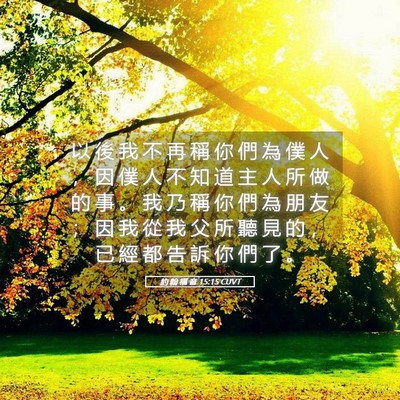 Picture 05 - 約 翰 福 音 15:15 CUVT - 以 後 我 不 再 稱 你 們 為 僕 人 ， - Bible Verse Picture