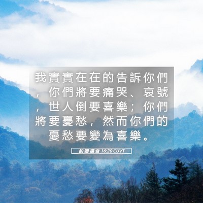 Picture 05 - 約 翰 福 音 16:20 CUVT - 我 實 實 在 在 的 告 訴 你 們 ， 你 - Bible Verse Picture