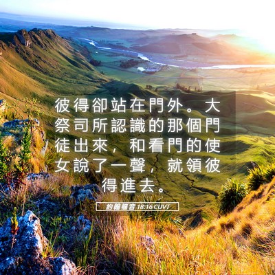 Picture 05 - 約 翰 福 音 18:16 CUVT - 彼 得 卻 站 在 門 外 。 大 祭 司 所 - Bible Verse Picture