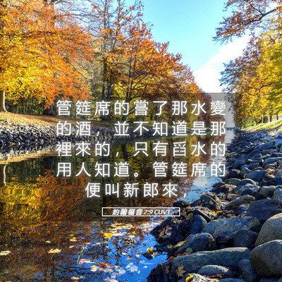 Picture 05 - 約 翰 福 音 2:9 CUVT - 管 筵 席 的 嘗 了 那 水 變 的 酒 ， - Bible Verse Picture