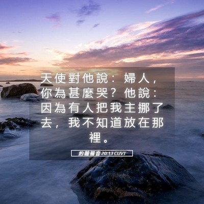 Picture 05 - 約 翰 福 音 20:13 CUVT - 天 使 對 他 說 ： 婦 人 ， 你 為 甚 - Bible Verse Picture