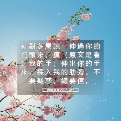 Picture 05 - 約 翰 福 音 20:27 CUVT - 就 對 多 馬 說 ： 伸 過 你 的 指 頭 - Bible Verse Picture
