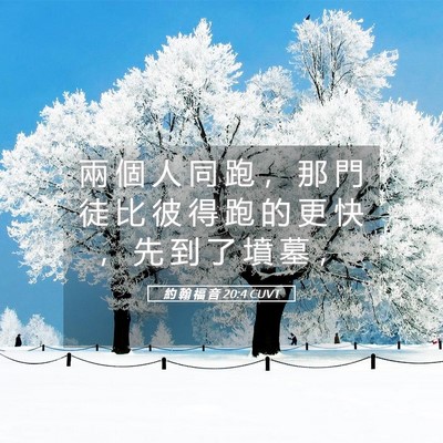 Picture 05 - 約 翰 福 音 20:4 CUVT - 兩 個 人 同 跑 ， 那 門 徒 比 彼 得 - Bible Verse Picture