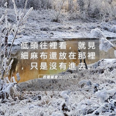 Picture 05 - 約 翰 福 音 20:5 CUVT - 低 頭 往 裡 看 ， 就 見 細 麻 布 還 - Bible Verse Picture