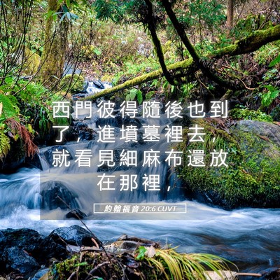 Picture 05 - 約 翰 福 音 20:6 CUVT - 西 門 彼 得 隨 後 也 到 了 ， 進 墳 - Bible Verse Picture