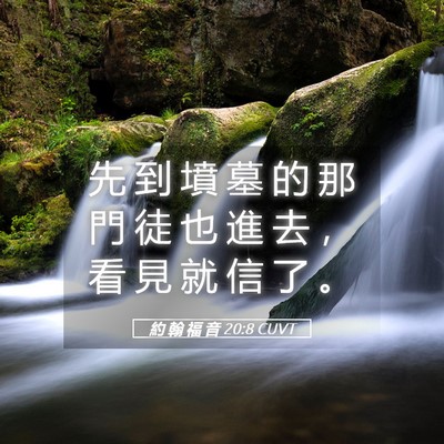 Picture 05 - 約 翰 福 音 20:8 CUVT - 先 到 墳 墓 的 那 門 徒 也 進 去 ， - Bible Verse Picture