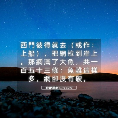 Picture 05 - 約 翰 福 音 21:11 CUVT - 西 門 彼 得 就 去 （ 或 作 ： 上 船 - Bible Verse Picture