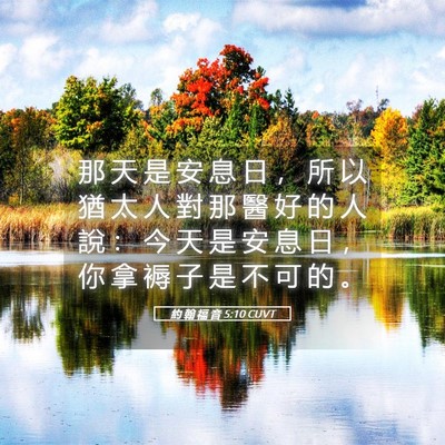 Picture 05 - 約 翰 福 音 5:10 CUVT - 那 天 是 安 息 日 ， 所 以 猶 太 人 - Bible Verse Picture