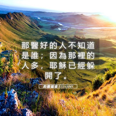 Picture 05 - 約 翰 福 音 5:13 CUVT - 那 醫 好 的 人 不 知 道 是 誰 ； 因 - Bible Verse Picture