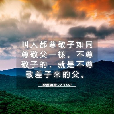 Picture 05 - 約 翰 福 音 5:23 CUVT - 叫 人 都 尊 敬 子 如 同 尊 敬 父 一 - Bible Verse Picture