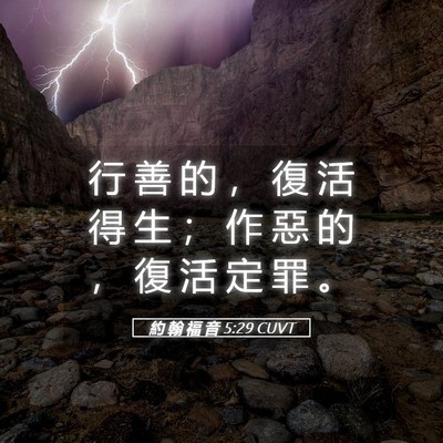 Picture 05 - 約 翰 福 音 5:29 CUVT - 行 善 的 ， 復 活 得 生 ； 作 惡 的 - Bible Verse Picture