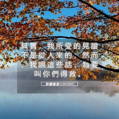 Picture 05 - 約 翰 福 音 5:34 CUVT - 其 實 ， 我 所 受 的 見 證 不 是 從 - Bible Verse Picture