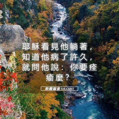 Picture 05 - 約 翰 福 音 5:6 CUVT - 耶 穌 看 見 他 躺 著 ， 知 道 他 病 - Bible Verse Picture