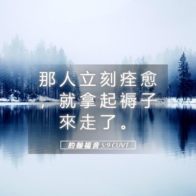 Picture 05 - 約 翰 福 音 5:9 CUVT - 那 人 立 刻 痊 愈 ， 就 拿 起 褥 子 - Bible Verse Picture